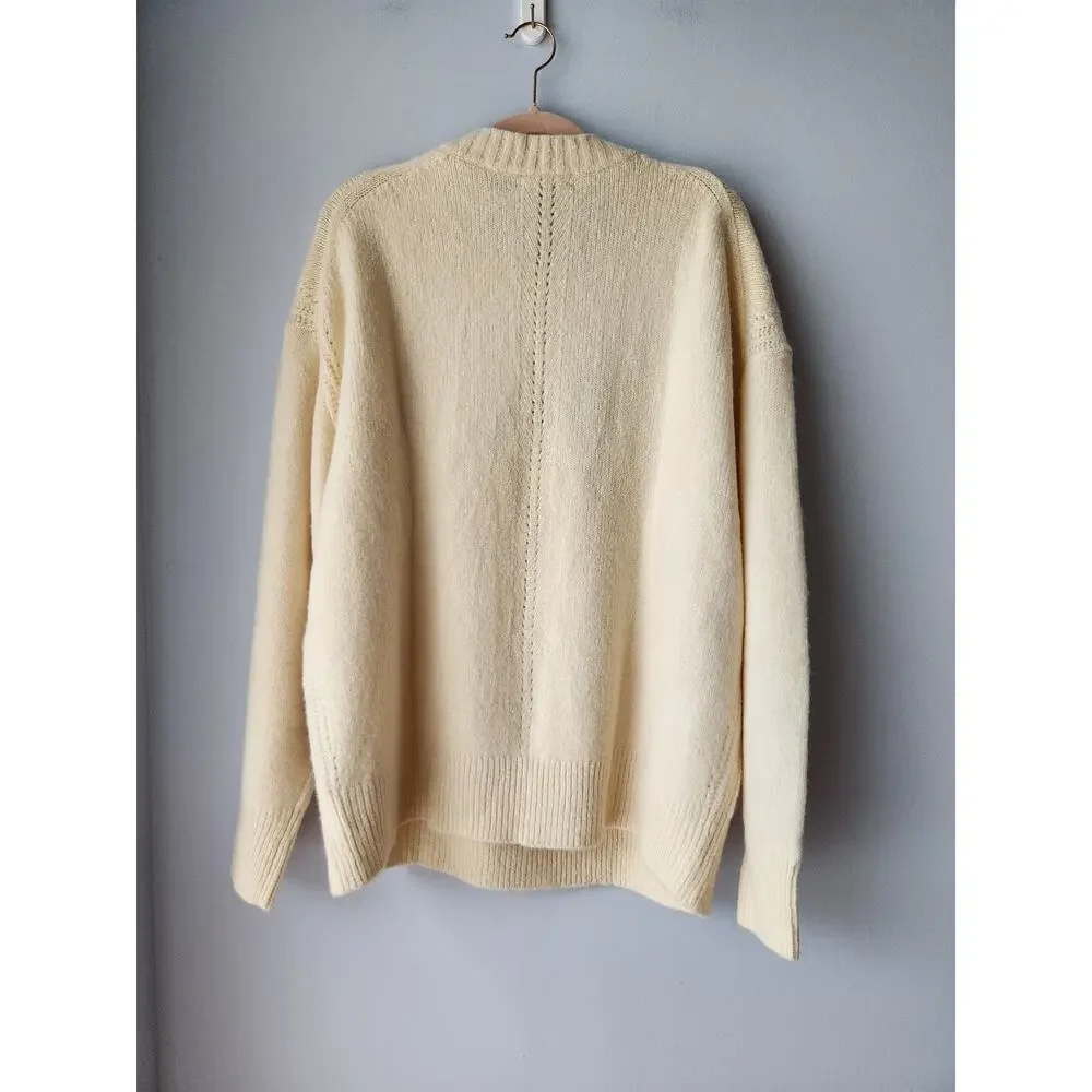 NWOT J. Crew Crewneck Pullover Sweater Western Girly Bow Print Ivory/Burgundy L